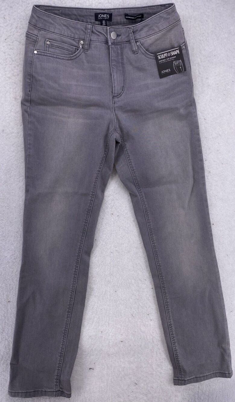 NWT Jones New York Women Size 4 Sculpt Shape Lexington Straight Jeans Gray Denim